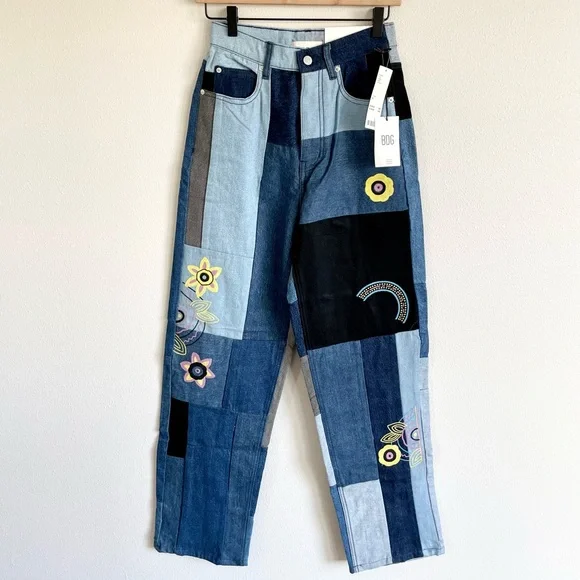 NWT UO BDG Patchwork High Rise Baggy Jeans Sz 25 - Picture 4 of 11